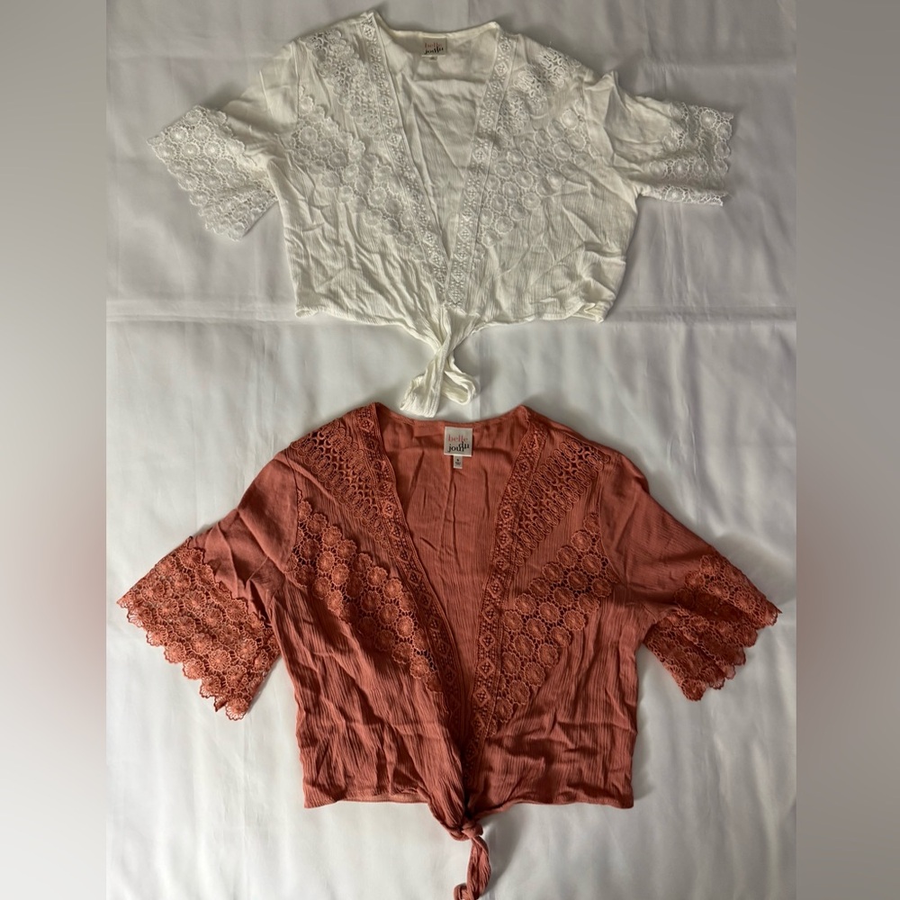 Belle Du Jour 2p Bundle - Short Sleeve Tie Front Blouses